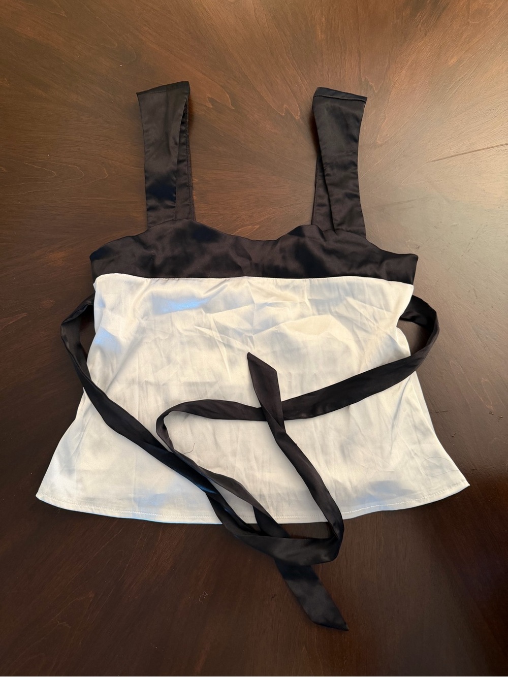 SHEIN Black and White Satin Trim Square Neck Crop Top